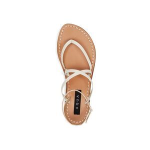 AQUA Womens White Strappy Sand Round Toe Block Heel Leather Thong Sandals 6 M